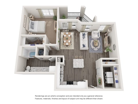 Floor plan for 1 bed, 1 bath, 932 sqft